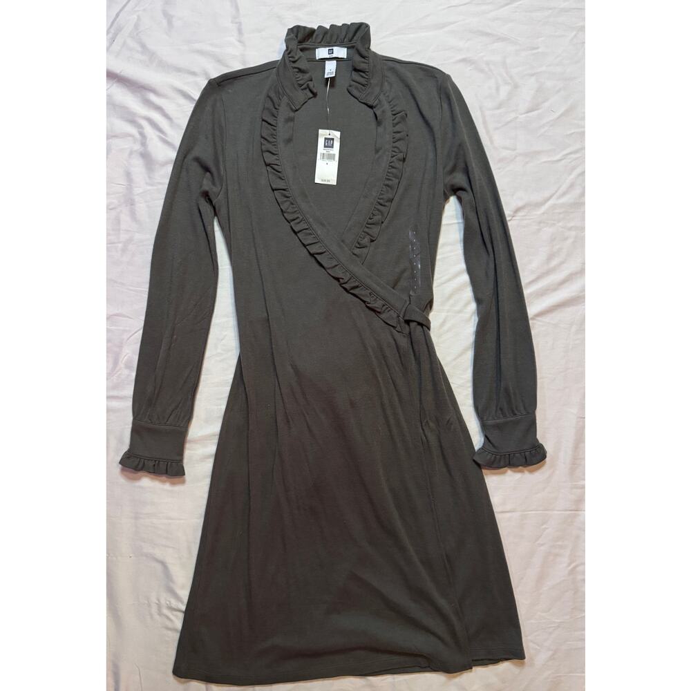 NWT Gap womens gray knee length wrap dress size S